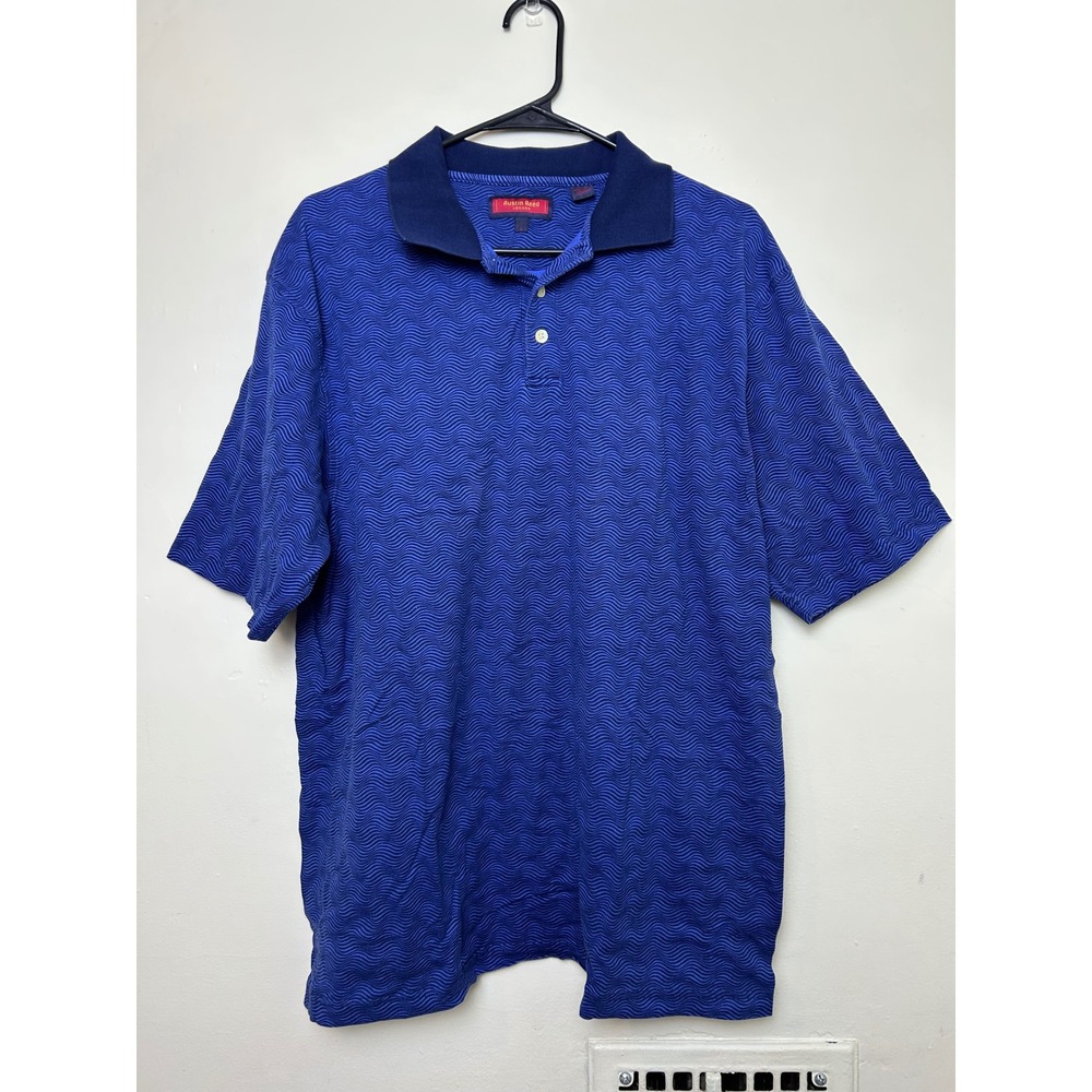 Vintage Austin Reed London Mens Blue Wave Pattern Short‎ Sleeve Polo Shirt